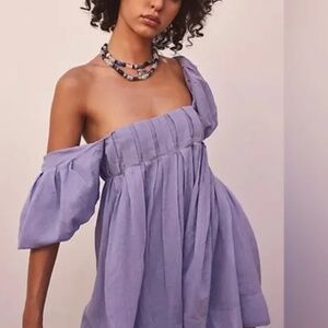 Free People light purple puff sleeve tie back mini dress